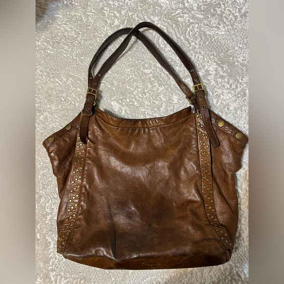 Kooba Brown Distressed Leather Brown Studded Hobo Bag - Picture 2 of 9